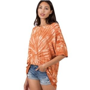 NEW! ZENANA Oversized Boyfriend T-Shirt Orange Tie Dye Size SMALL Short Sleeve